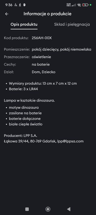 Lampka dino nocnego