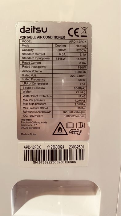 Ar condicionado portatil DAITSU APD12FCX com bomba de calor (12000btu)