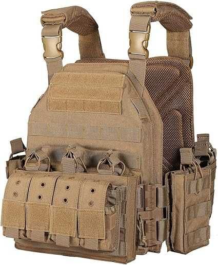 10 x Kamizelka taktyczna wojskowa YAKEDA VT-8300-2 – Taktyczna kamizelka bojowa Plate Carrier MOLLE Kolor: Piaskowy (Mud)