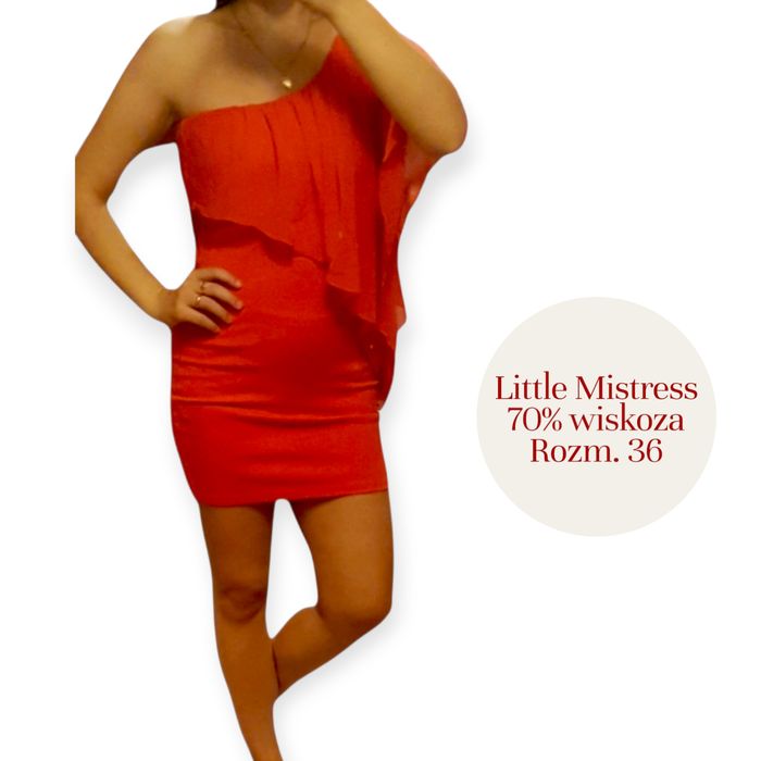 Little Mistress Sukienka Czerwona Na Jedno Ramię Falbanka studniówkę 3