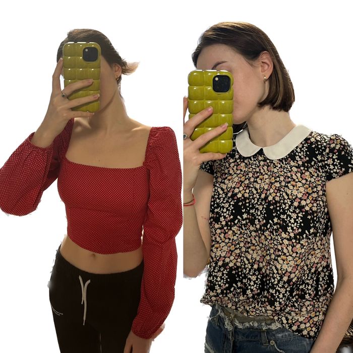 Коротка кофтинка довгим рукавом в горошок і кофта в квітковий принт