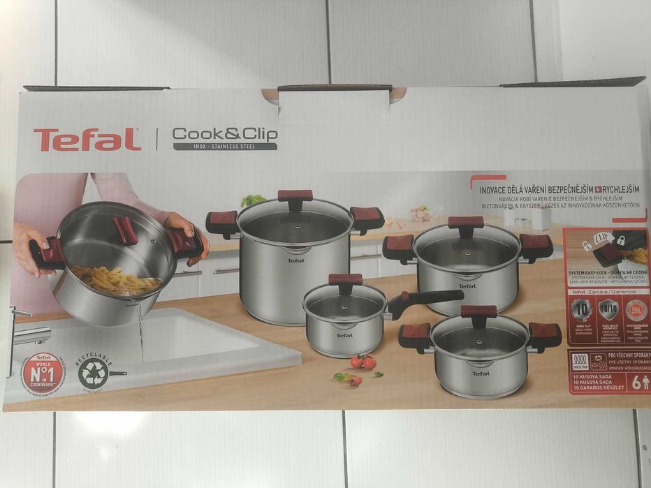 Zestaw garnków z pokrywkami TEFAL COOK&CLIP - 10 elementów