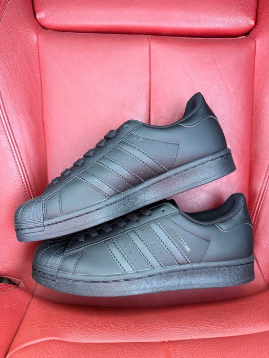 (БЕЗ ПЕРЕДОПЛАТИ) Adidas Superstar Classic All Black адідас суперстар повністю чорні шкіряні