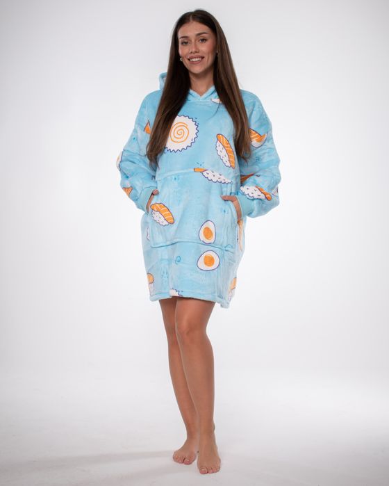 Bluza Koc Kocobluza 2w1 Oversize Kaptur Gruba Sherpa Niebieska w Sushi