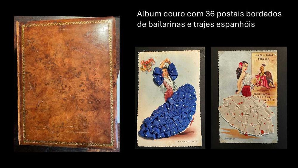 Álbum com 36 Postais Bordados Espanhóis – Trajes Regionais e Flamenco