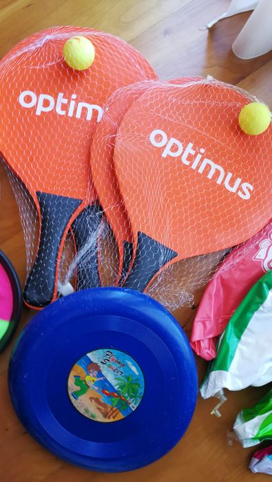 Brinquedos praia piscina  Raquetes Bolas insufláveis Disco