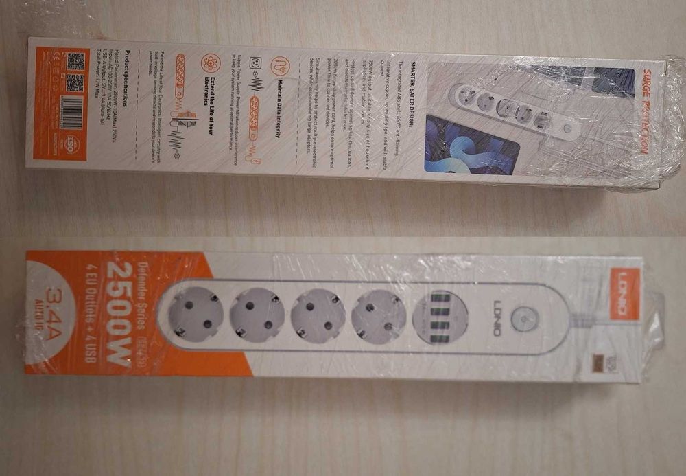 Сетевой фильтр (удлинитель) LDNIO SC4432, 4 розетки EU, 4 USB-A