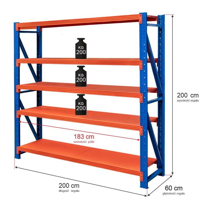 Faktura! REGAŁY metalowe 5-półkowy 200x200x60cm NOWE