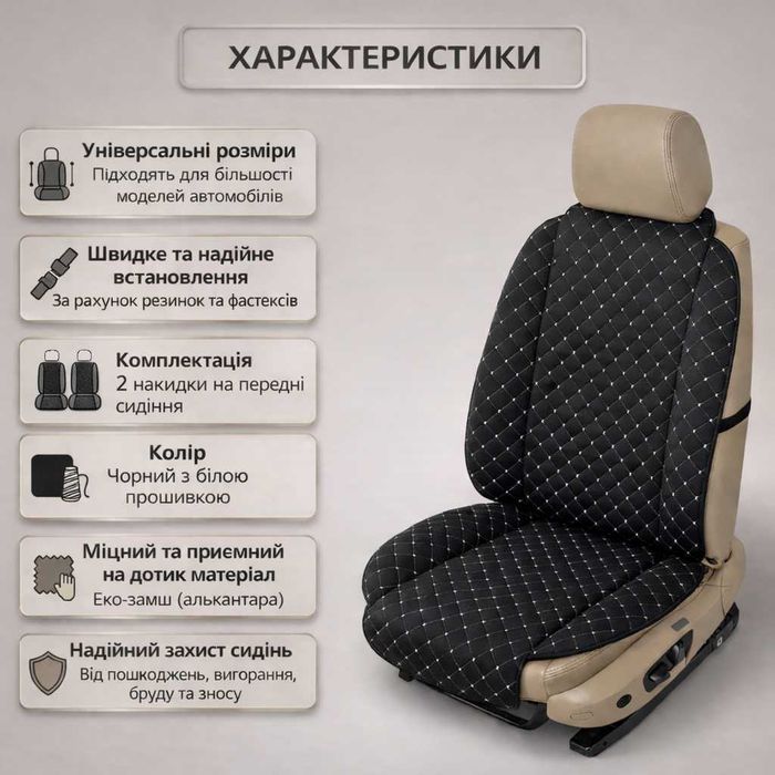 Універсальні чохли на сидіння. Накидки автомобильные из алькантары