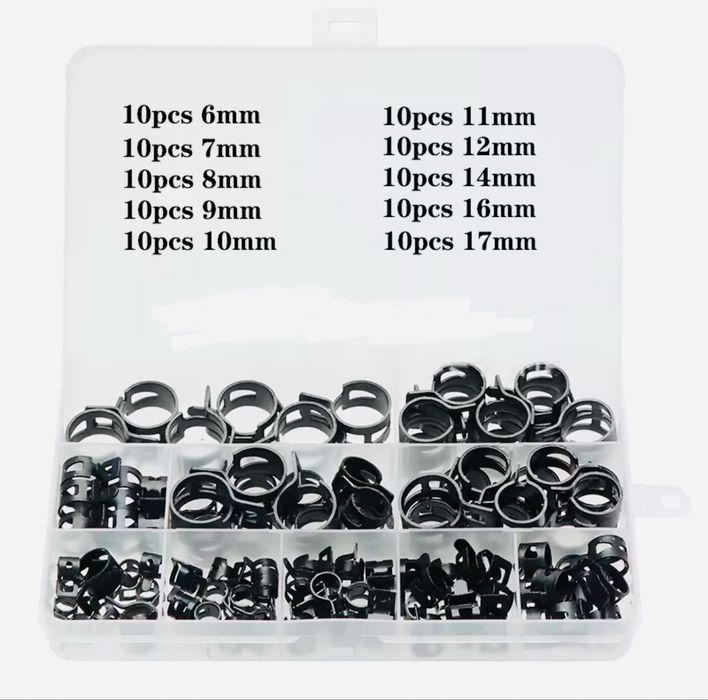 Набір хомутів в органайзері зажим 100шт 6-17мм сталеві міцні зручніНов