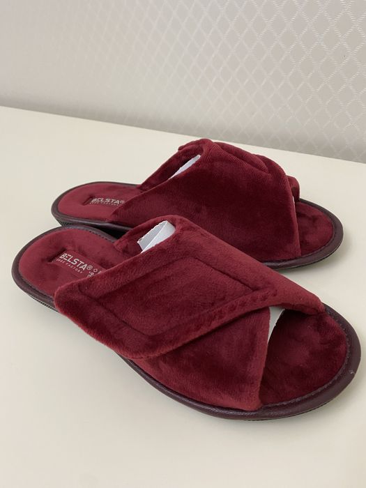 Жіночі тапочки велюр Белста,на липучці 37-41 бордо,червоні та бежеві
