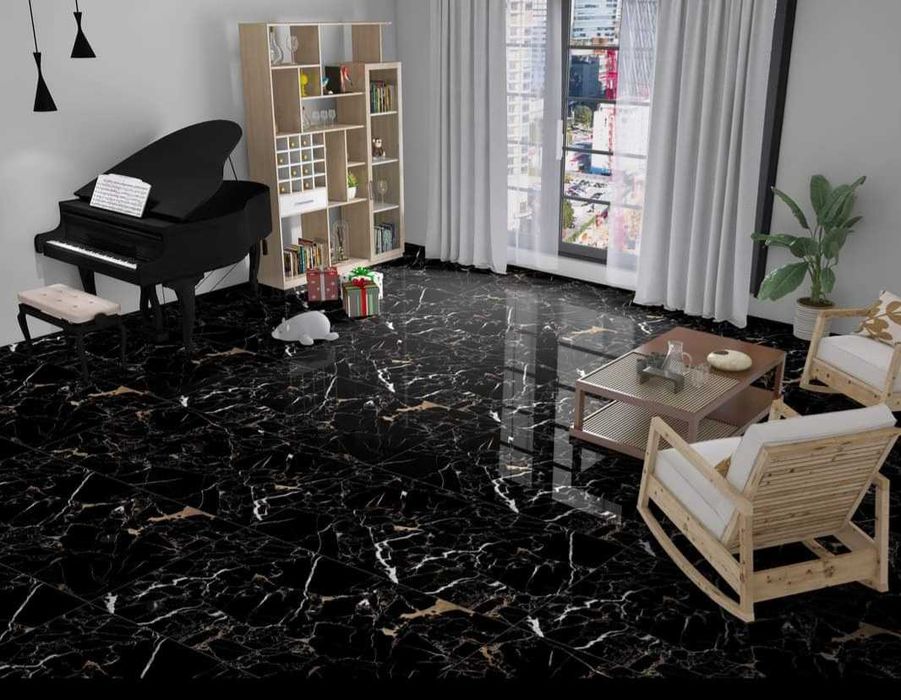 cerâmico imitação mármore 120x60  preto com dourados