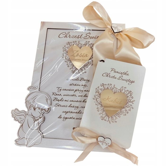 Pamiątka Chrztu Świętego Z Personalizacją Obrazek + Pudełko Na Pieniąd
