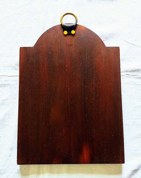 Quadro religioso em madeira com imagem em cartão de Nossa Senhora