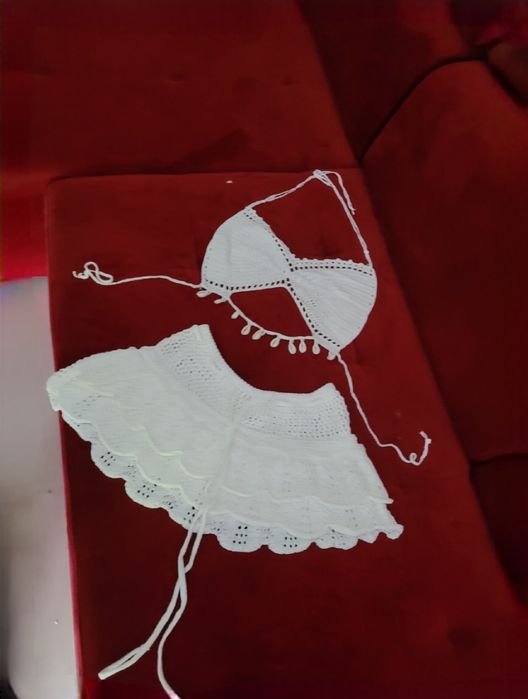 Nowy dziergany Komplet plażowy handmade boho S