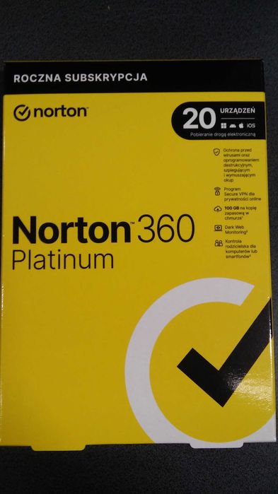 Norton 360 Platinum 20PC/1Rok : Secure VPN, Kopia zapasowa 100GB, Password Manager - klucz ESD