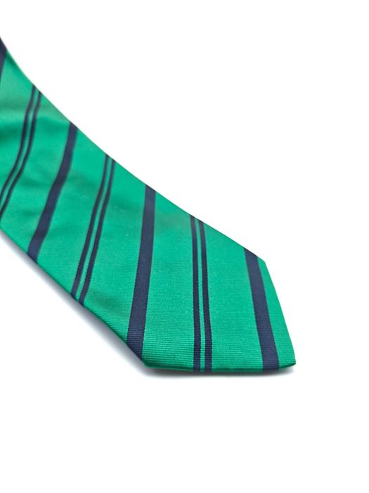 Cyrano zielony jedwabny krawat w paski klubowy mal36