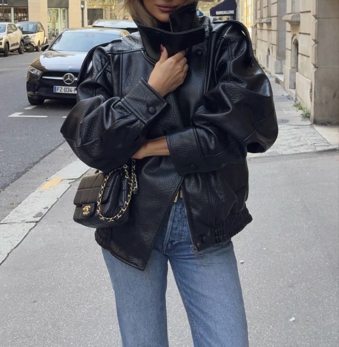 ZARA kurtka bomberka WYPRZEDANA skora ekologiczna viralowa pinterest L