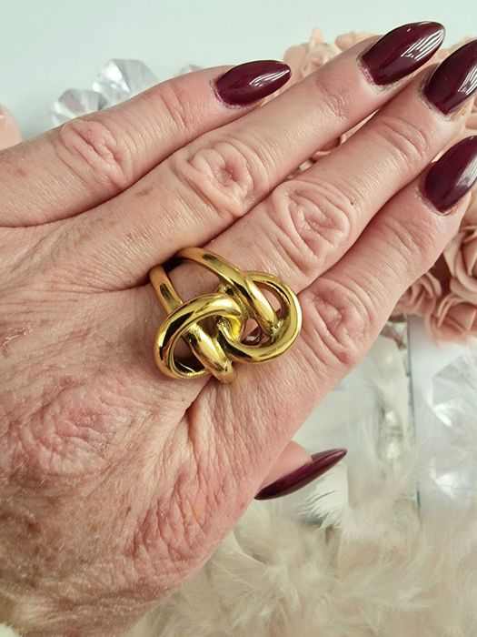 Duży pierścionek podwójny kółka rozm. 9 stal chirurgiczna 316L cudo