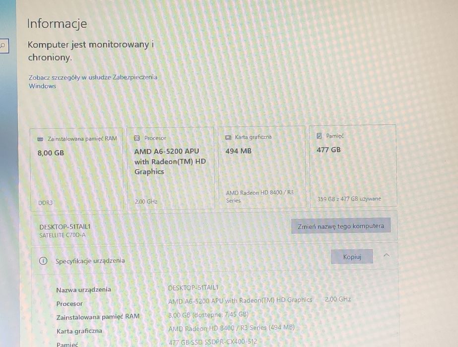 Toshiba Satellite C70D - A - 11D AMD A6 /8GB/ 500GB 17"