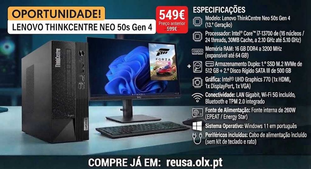 Desktop ThinkCentre Neo 50s Gen4 | i7-13700 | 16GB DDR4 | NVMe 512GB + 500GB | W11