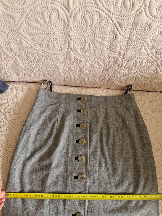 Vintage szara wełniana spódnica midi maxi landhaus