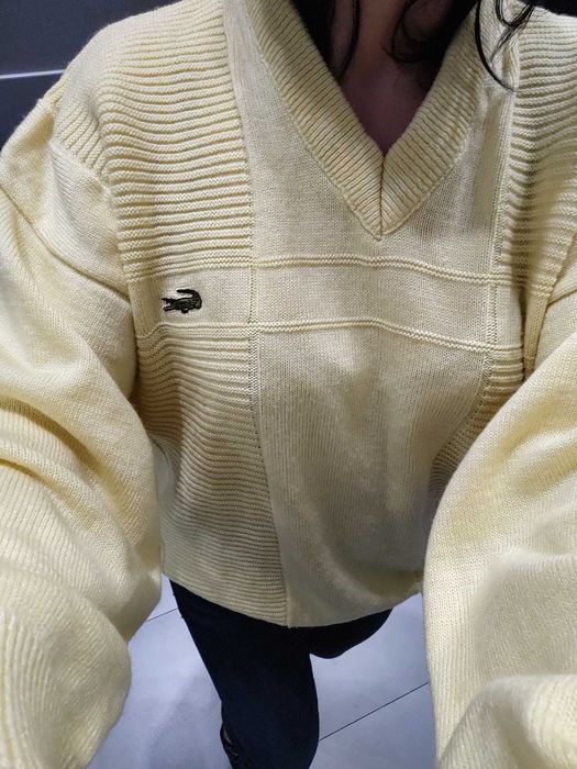 Lacoste Made in France sweter w serek unisex oversize