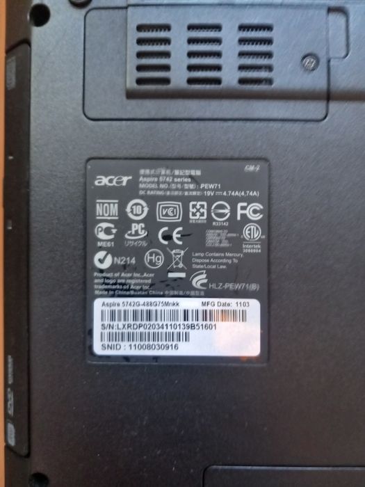 Acer aspire 5742g series AVARIADO carregador a funcionar E BATERIA