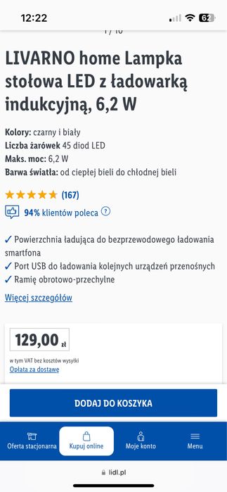 Lampka biurkowa z ladowarka indukcyjna