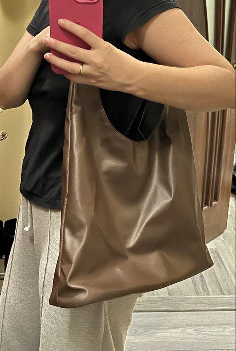 Шоколадна сумка-шопер з екошкіри