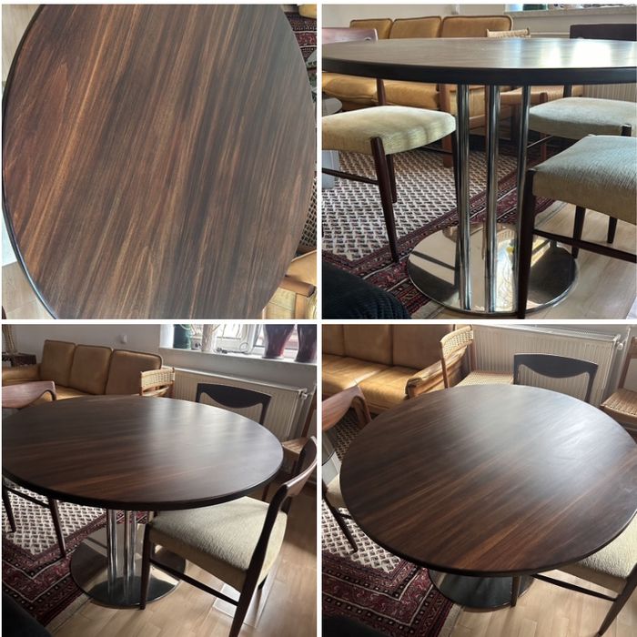 Thonet S1047 stół Bauhaus po renowacji. Blat 110cm srednicy