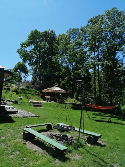 Domek z Jacuzzi Dębowy, Kaszuby wakacje staw, kominek, balia, nocleg