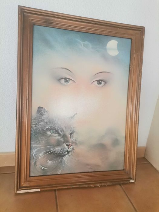 Tela quadro gato mulher senhora