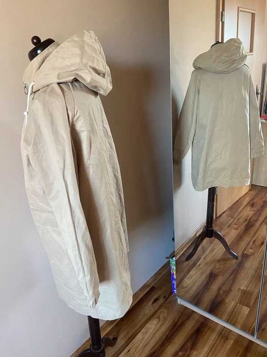 Dluzsza kurtka parka bez krem ecru paski xl 42 44 +size