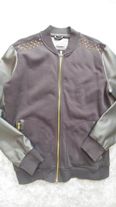 Dłuższa Bluza bomber kurtka kolce bawełna eko skóra L XL