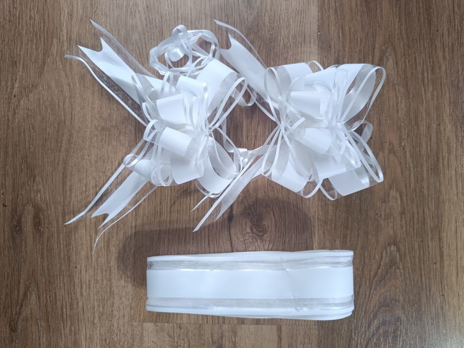 Kokardki do dekoracji auta sali na ślub wesele białe