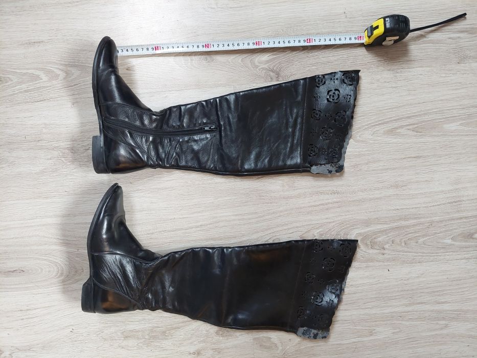 Kozaki skórzane 37 wysokość ok. 50cm wewnątrz cienki polar