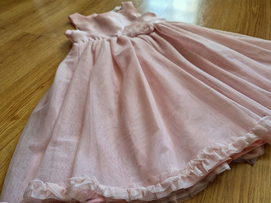 rozm. 122 H&M sukienka elegancka pudrowy róż tiul