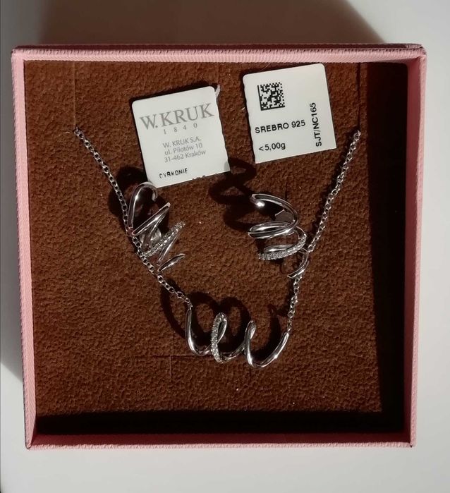 Komplet wisiorek i kolczyki cyrkonie, W.Kruk, srebro 925 na prezent