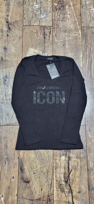 Dsquared2 icon czarna bluzka damska długi rękaw bawełna S longslee