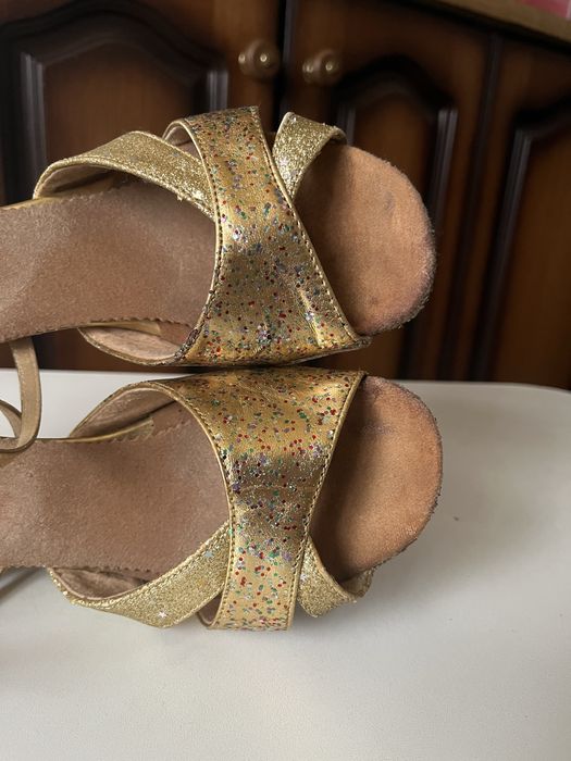 Золотые туфли для бальных танцев, латины размер 24 см