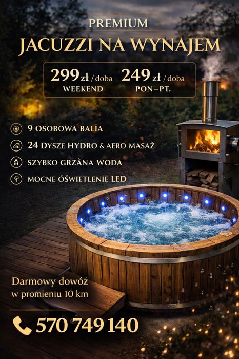 WOLNA Luksusowe Mobilne Jaccuzi -Bania Ogrodowa / Relaks u Ciebie / Dowóz