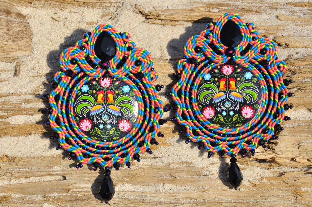 Kolczyki sutasz z wzorem ludowym folk boho