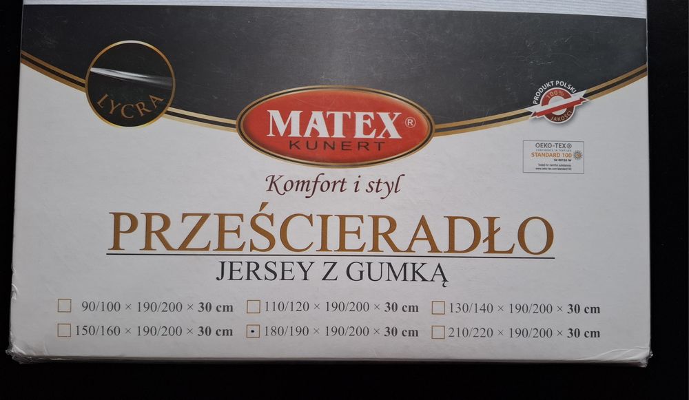 Matex kunert prześcieradło jersey z gumką 180/190x190/200