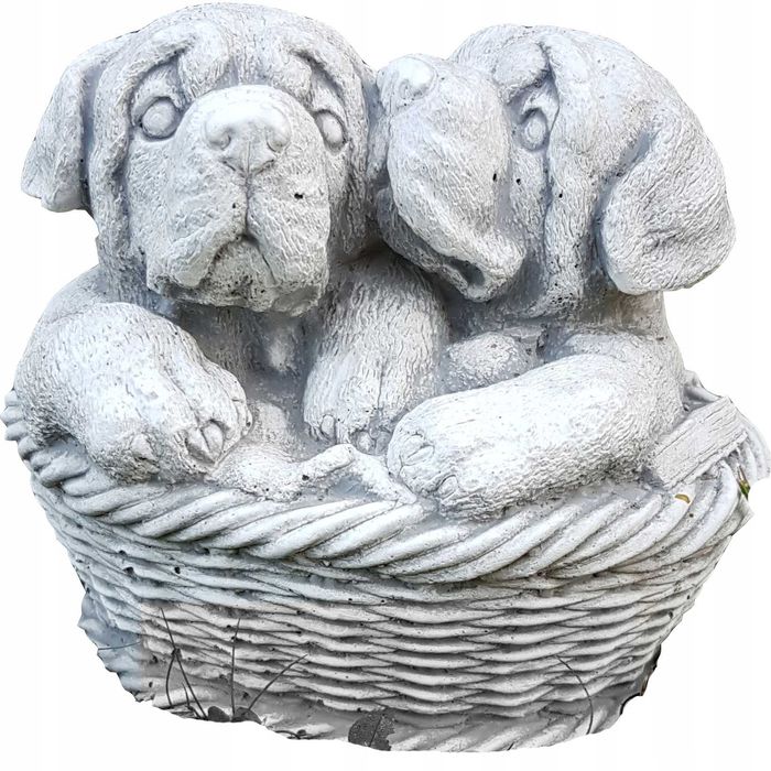 Figurka gipsowa odlew gipsowy pieski w koszyku dekoracja dom ogród