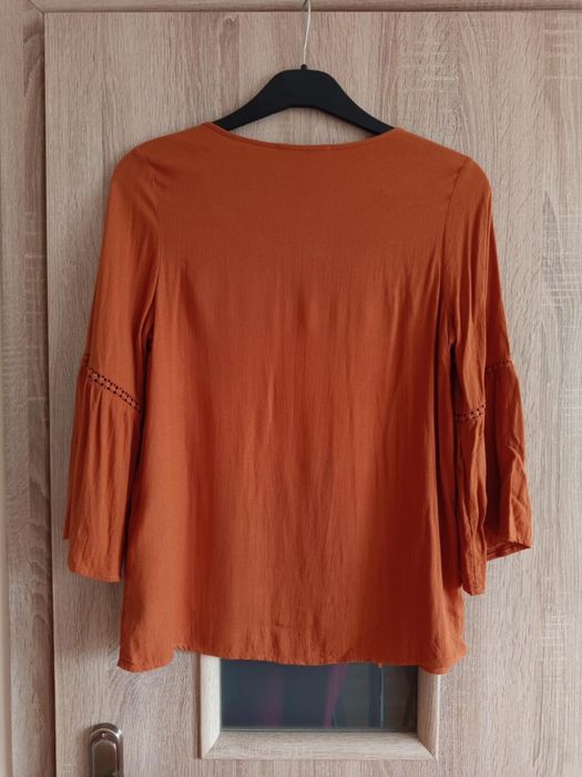 Jesienna wiskozowa bluzka boho mohito z wiązaniem ruda koszula top