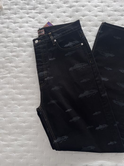 Corteiz Alcatraz Pattern Denim Jeans - Black