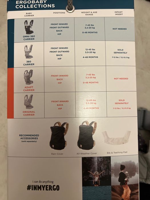 Marsúpio da marca Ergobaby - para bebé e criança, dos 3,2kg aos 20kg