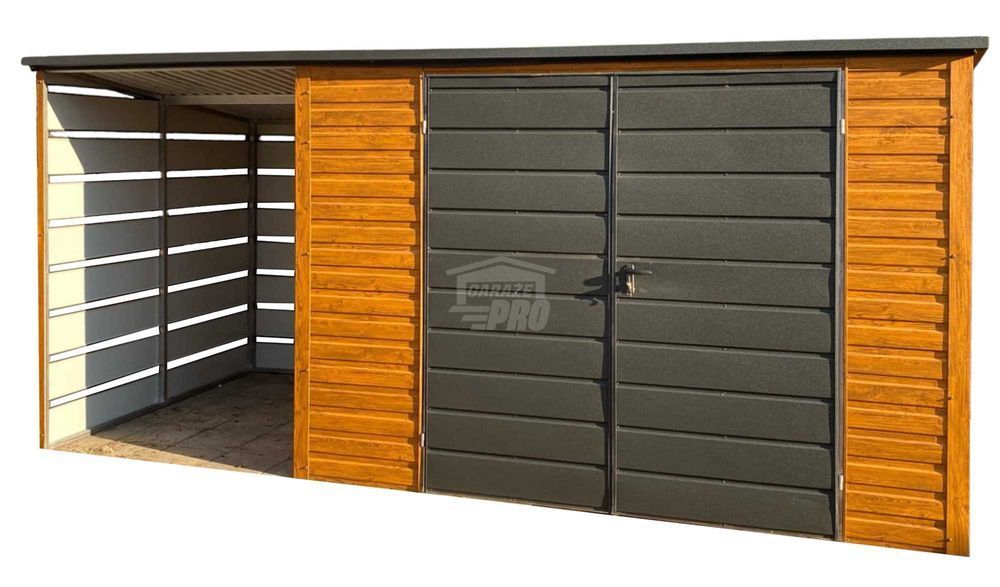 Schowek Domek Ogrodowy 3x2m + wiata 1,5m Brama  dach spad w tył GP559