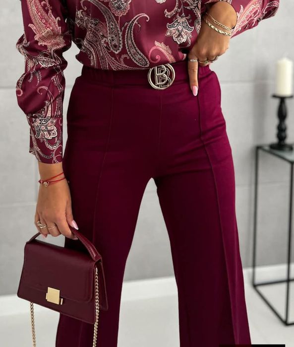 Eleganckie spodnie z klamrą Novum BB bordowe 36 nowe